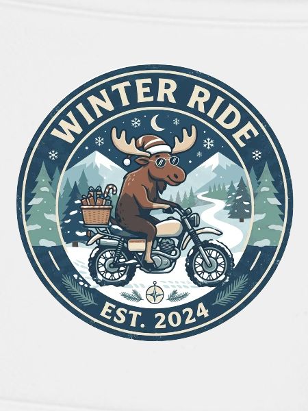 Winterfahrt: Elch auf Motorrad