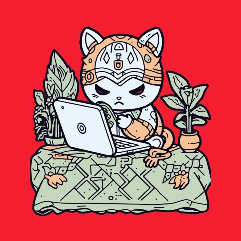 Chat Tech en armure de jardin