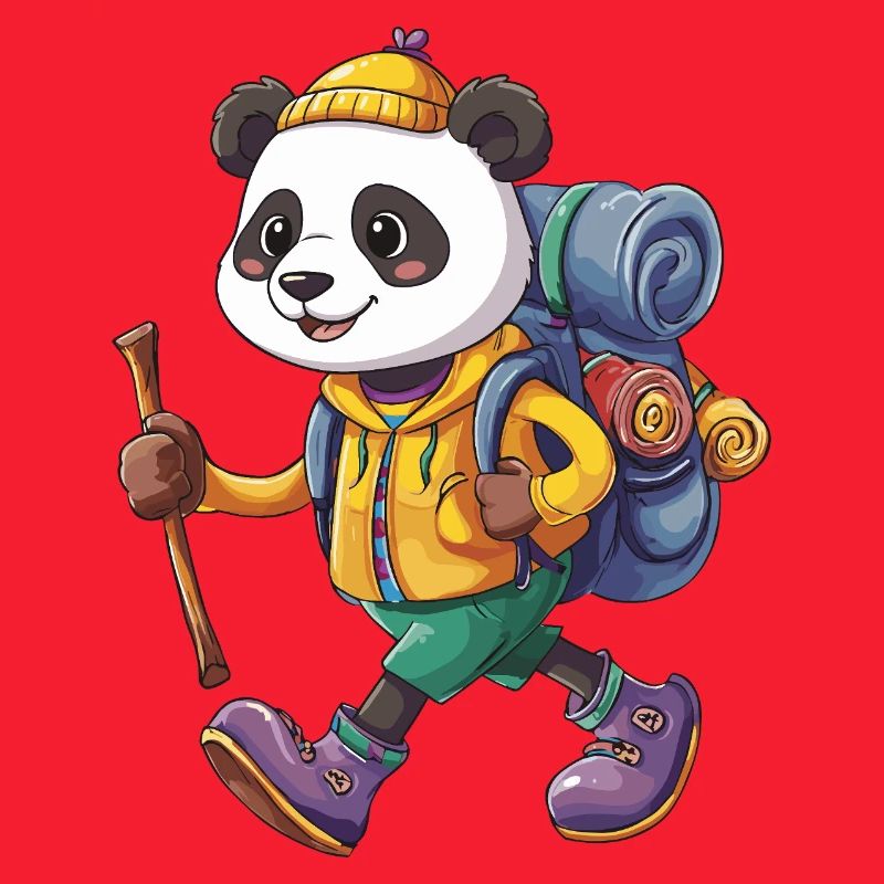 Cute Panda Hiking Camping Adventure Backpacker