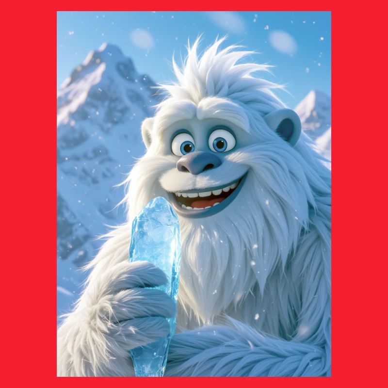 Yéti joueur mangeant de la crème de glaçon géant