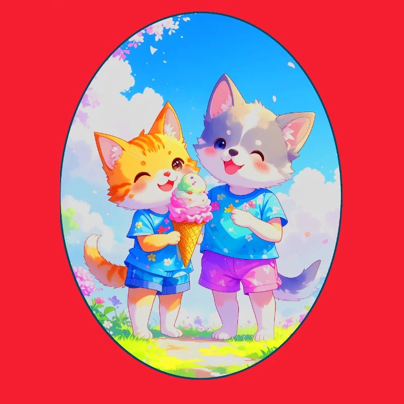 Kätzchen, Hündchen & Eiscreme (Oval)