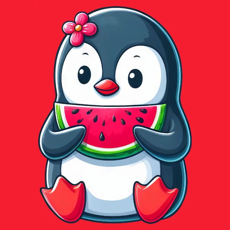 pingouin mignon avec dessin animé d’été pastèque