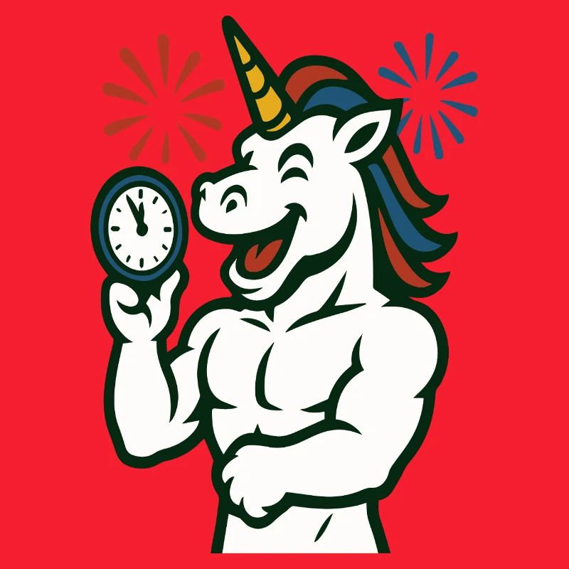 Starkes Einhorn-Zeit-Illustrationsmaskottchen