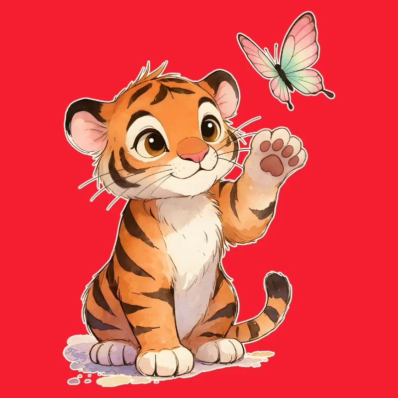 Kawaii Tiger avec papillon 🐯🦋 – Conception du tender