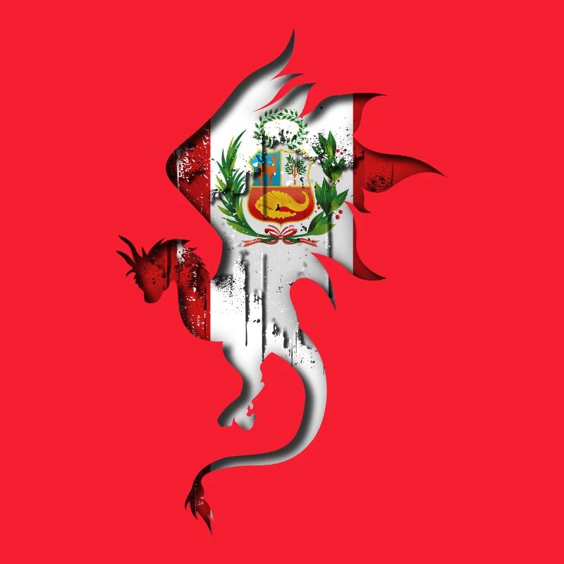 Drapeau du Pérou - Pérou - Silhouette de dragon
