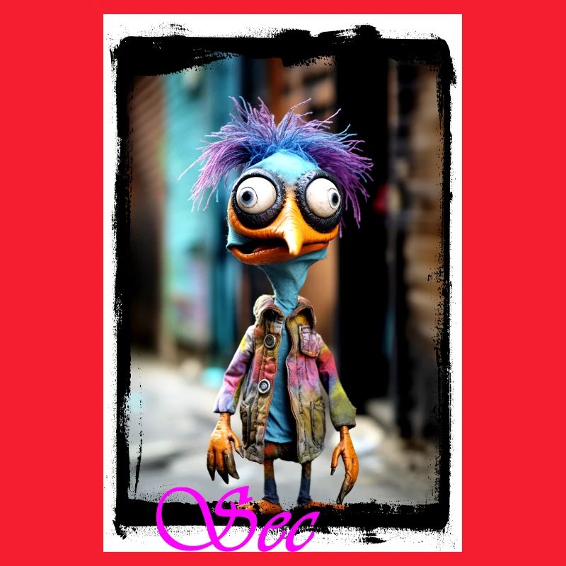 Bunte Vogelskulptur mit Punk-Style