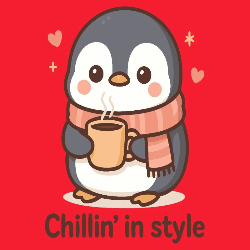 Cute penguin with coffee