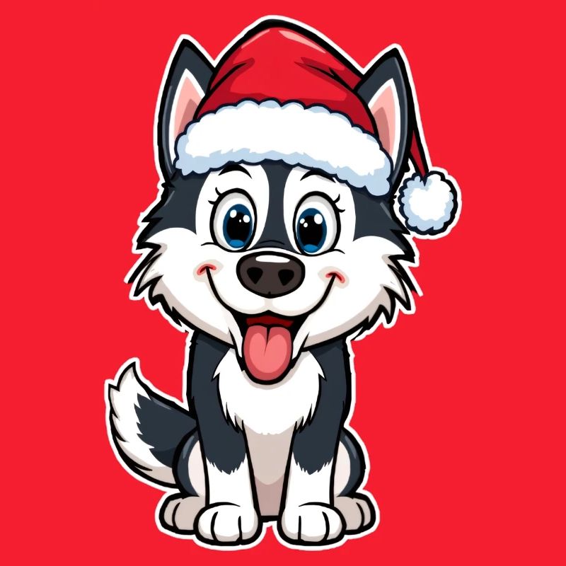 Husky with Santa hat