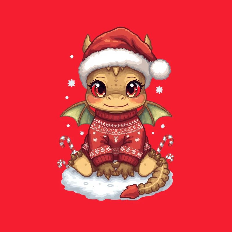 Kawaii Weihnachtsdrache im roten Pullover
