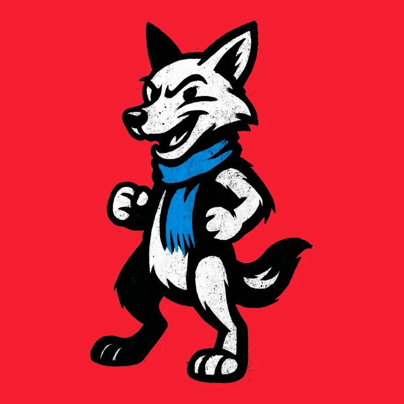 Wolfsheld mit blauem Schal