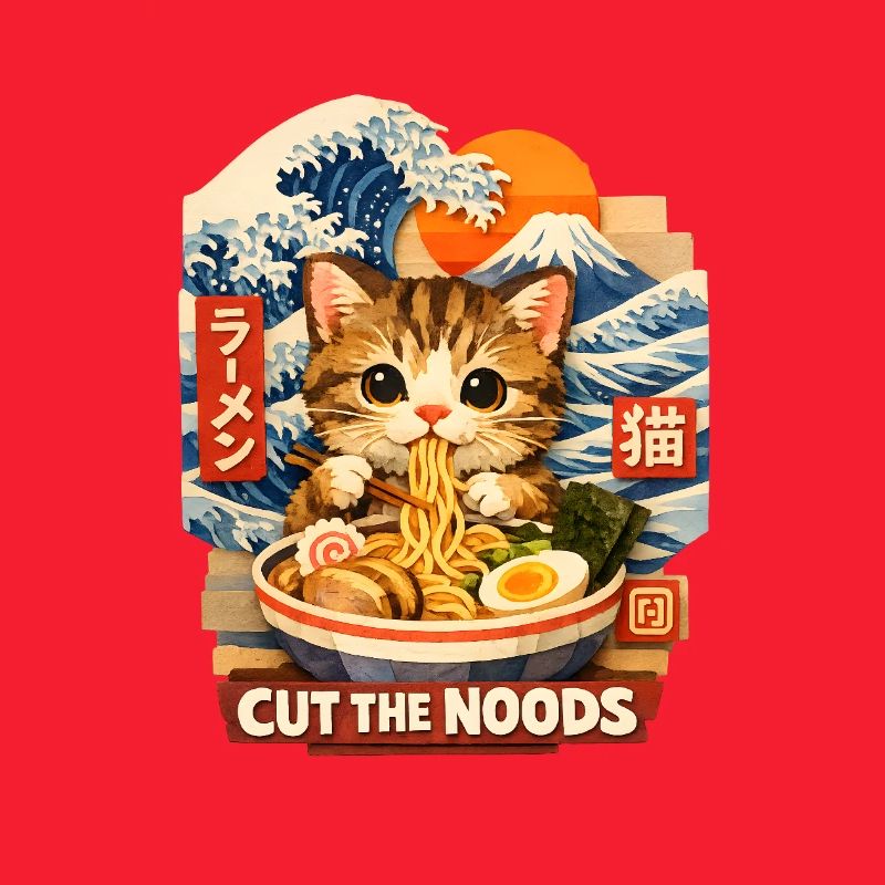Cuisine de rue ukiyo-e en ramen de chat