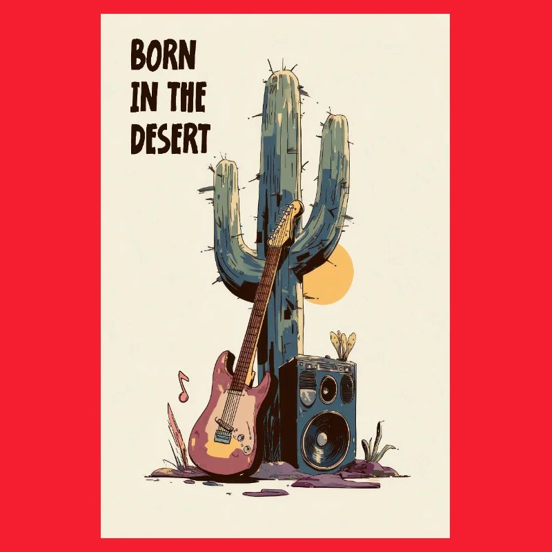 Desert Jam Guitar and Cactus Sunset