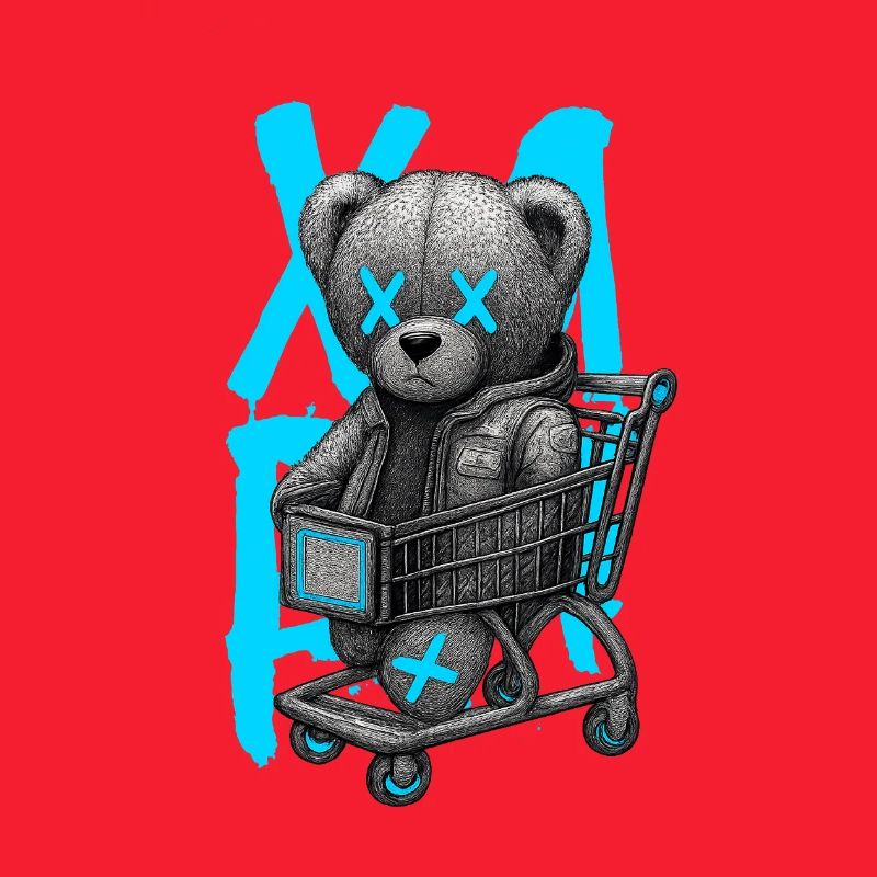 Teddybär in Neon-Trolley X