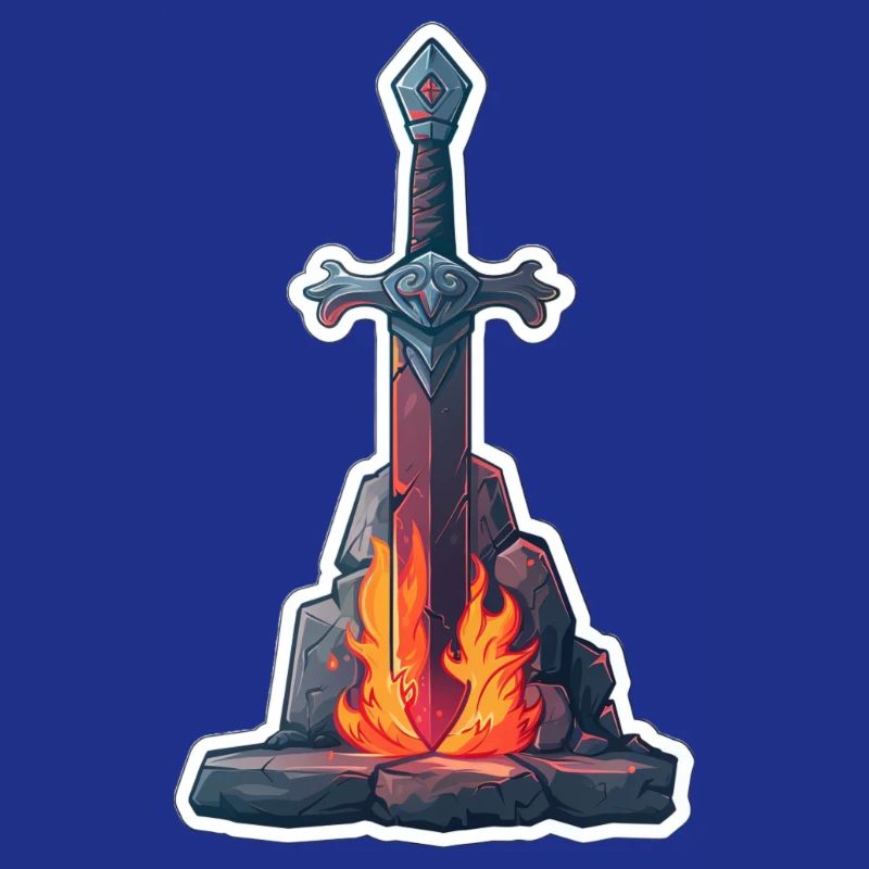 Fantasy RPG Épée avec du feu dans une pierre