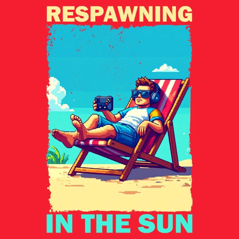 Pixelart Strandjugend mit Gaming-Elementen