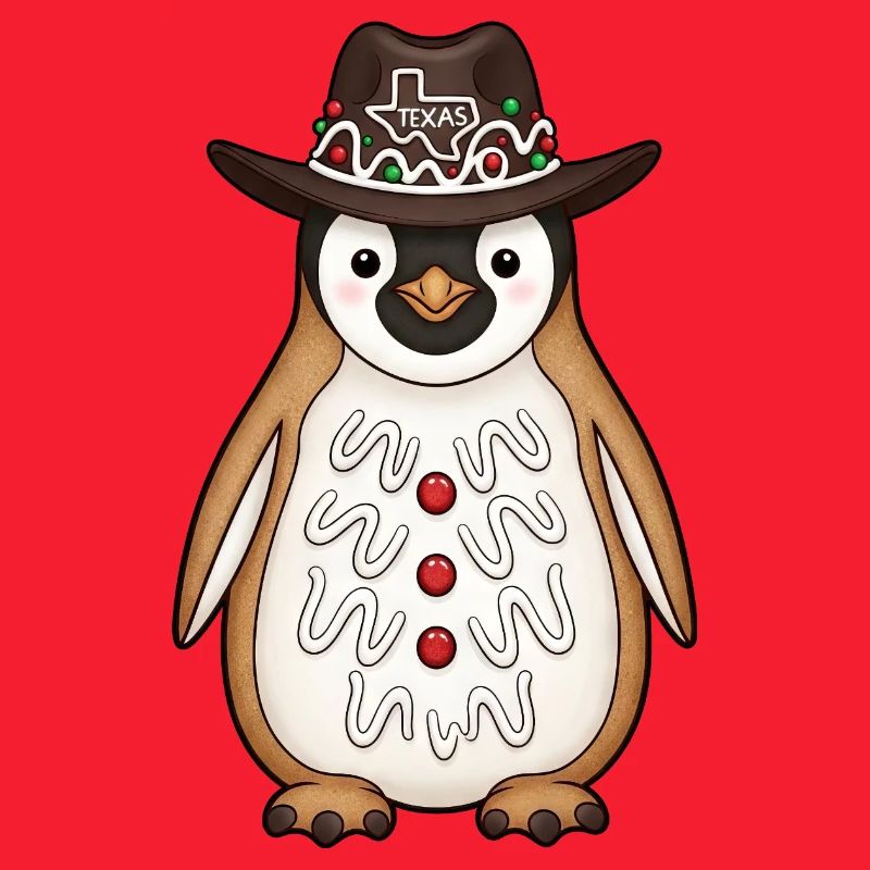 Cute Penguin Gingerbread Man Cowboy Texas Hat