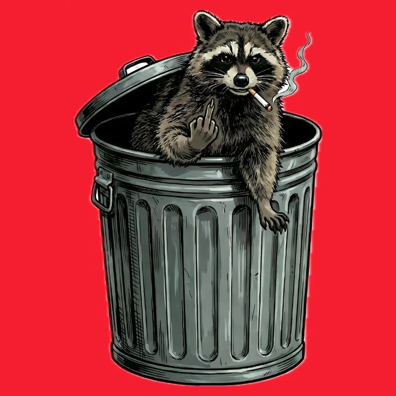 Trash PandaFrecher Waschbär im Mülleimer Zigarette