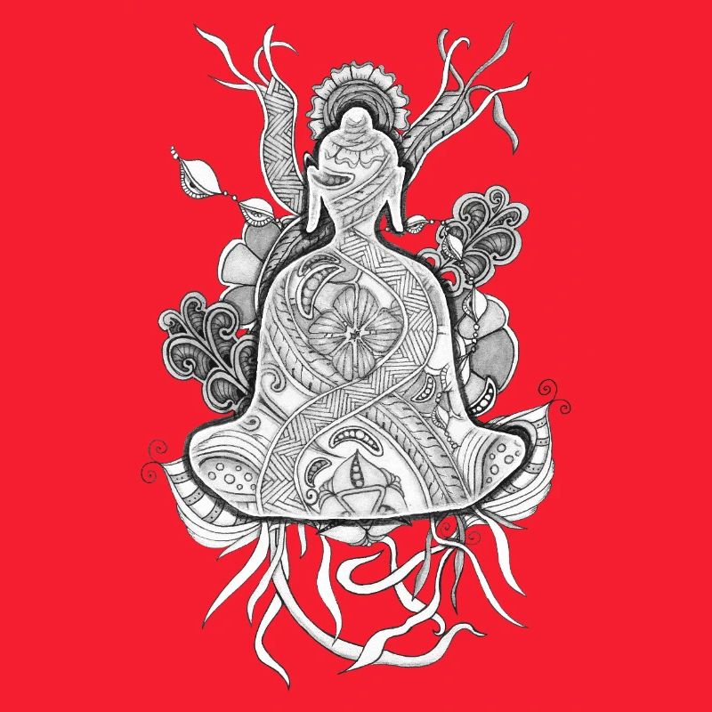 Tranzending Buddha meditating hand-drawn 