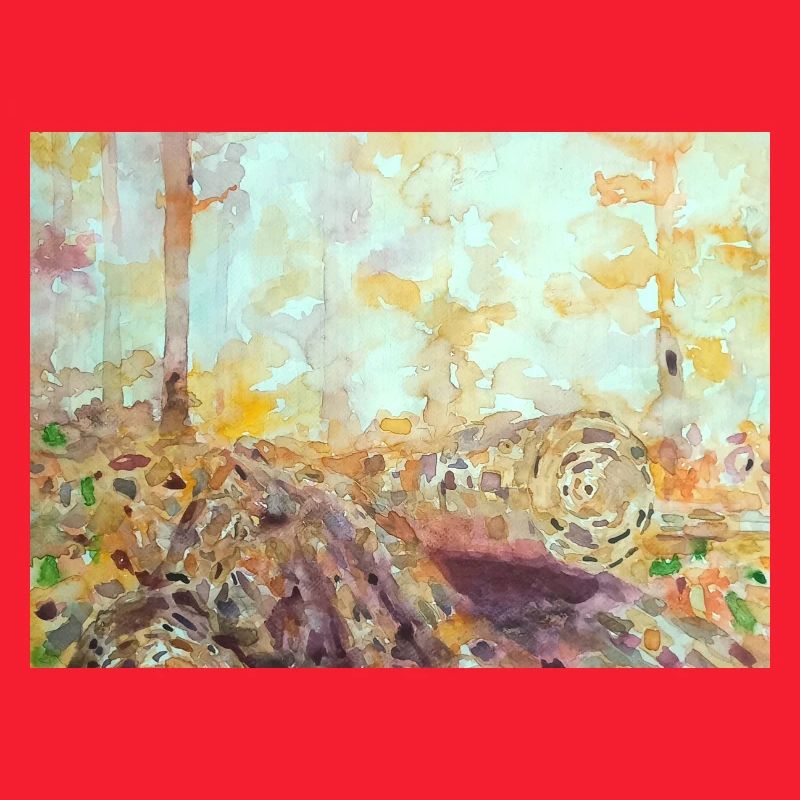 Paysage aquarelle forestier automne