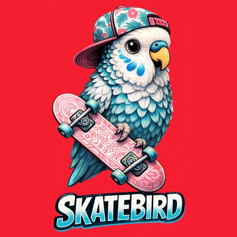 Blue Skatebird – Cool Parrot Illustration with