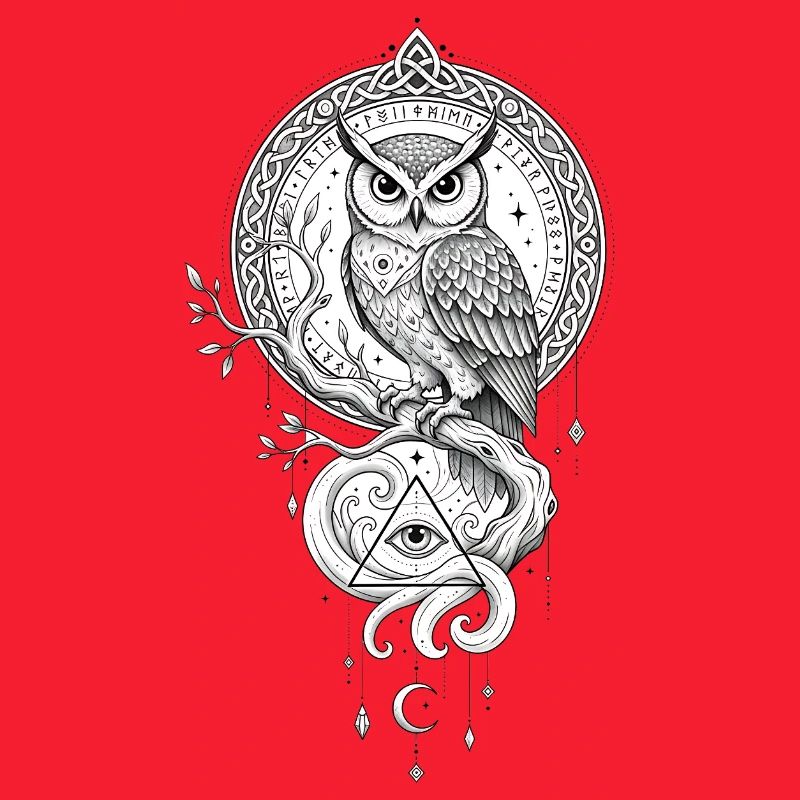Mandala du Oiseau de Nuit avec le Symbole du Triangle