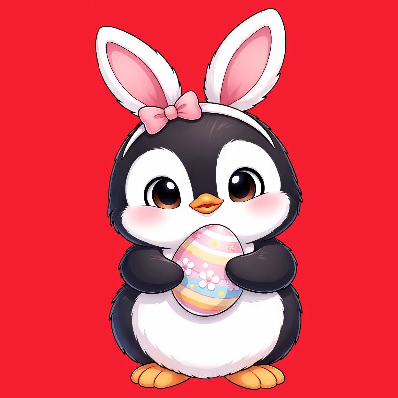 Cute Penguin Cartoon Easter Bunny Bunny Ears Easter Egg