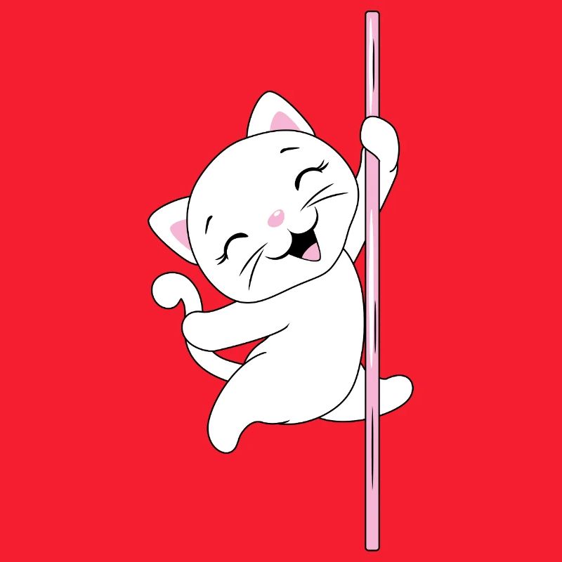 White_cat_is_dancing_on_a_pole