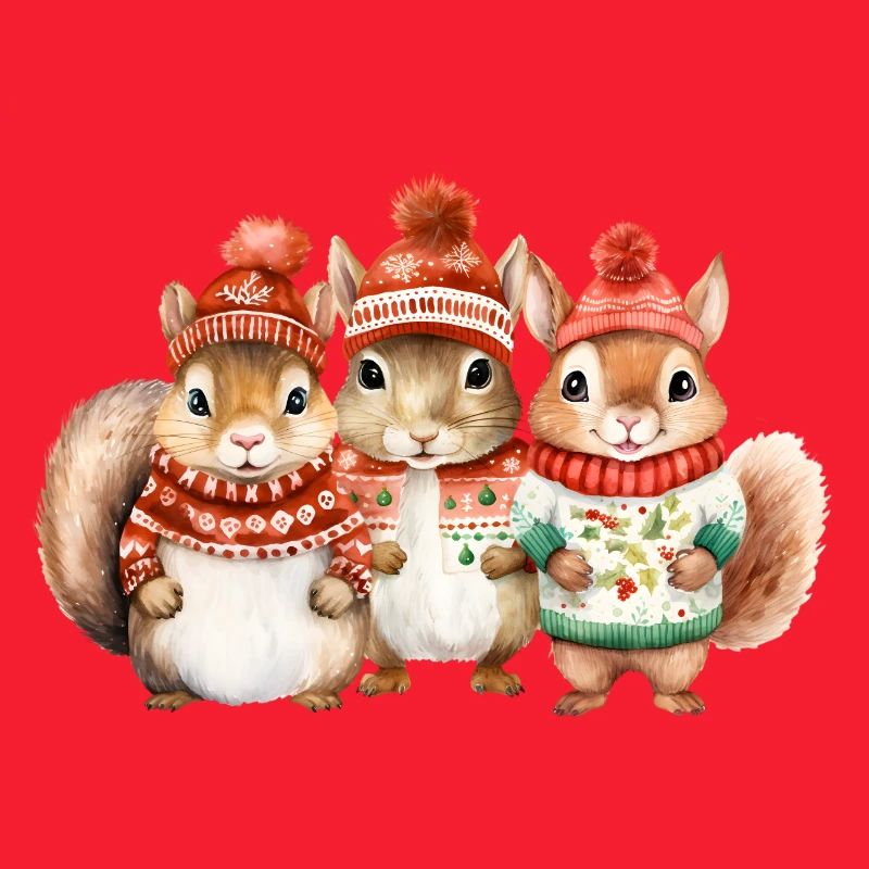 Winterliches Eichhörchen-Trio