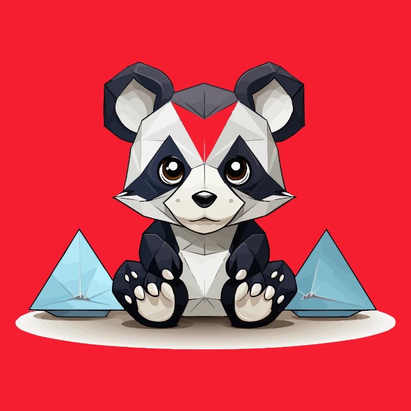 Low-Poly Panda am Eisgebirge