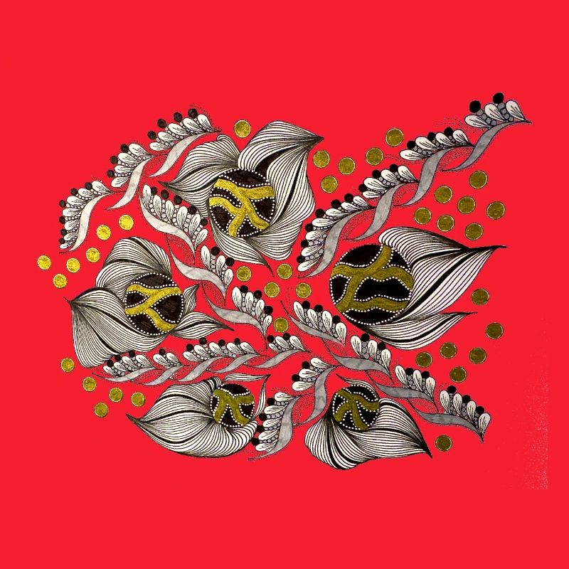 Leaf Lines Pattern with Gold Dots