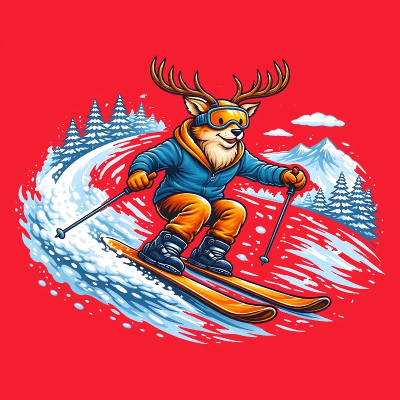 Lustiger Ski Hirsch – Comic Wintersport Motiv