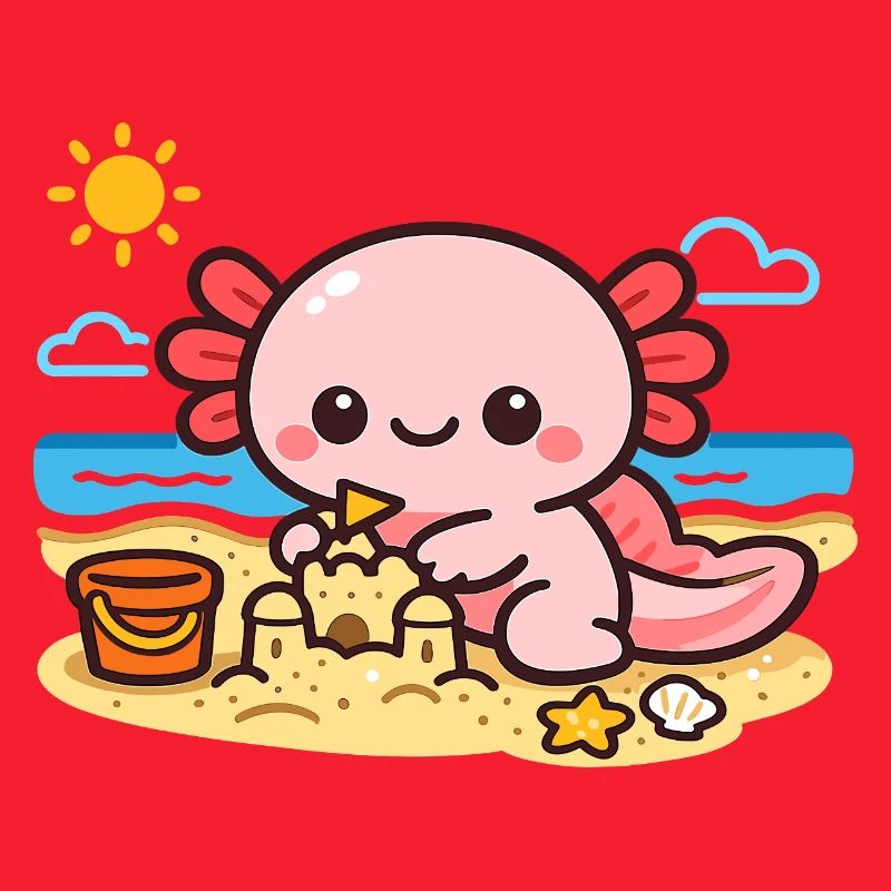 Kawaii beach octopus building a sandbox
