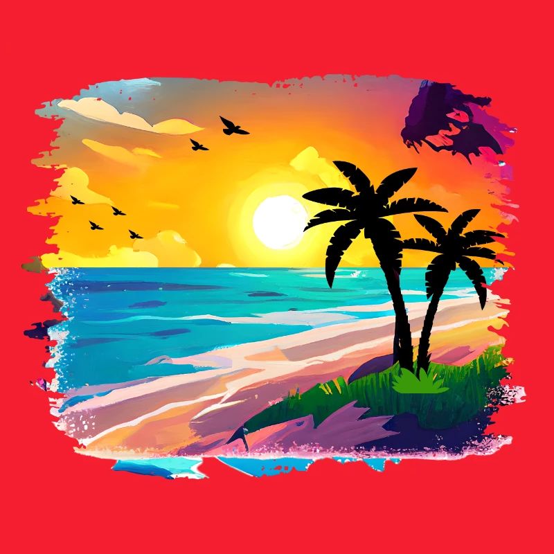 Aquarelle de plage de coucher de soleil d’été