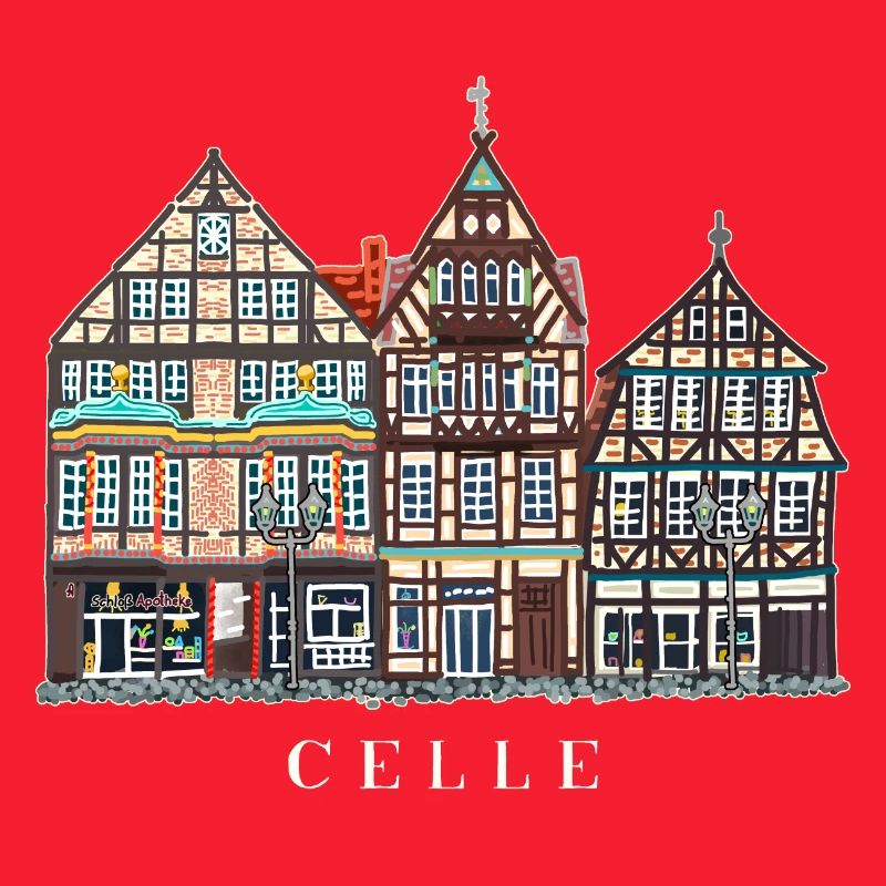 Celle, Hand Drawing Facades Old Town Germany