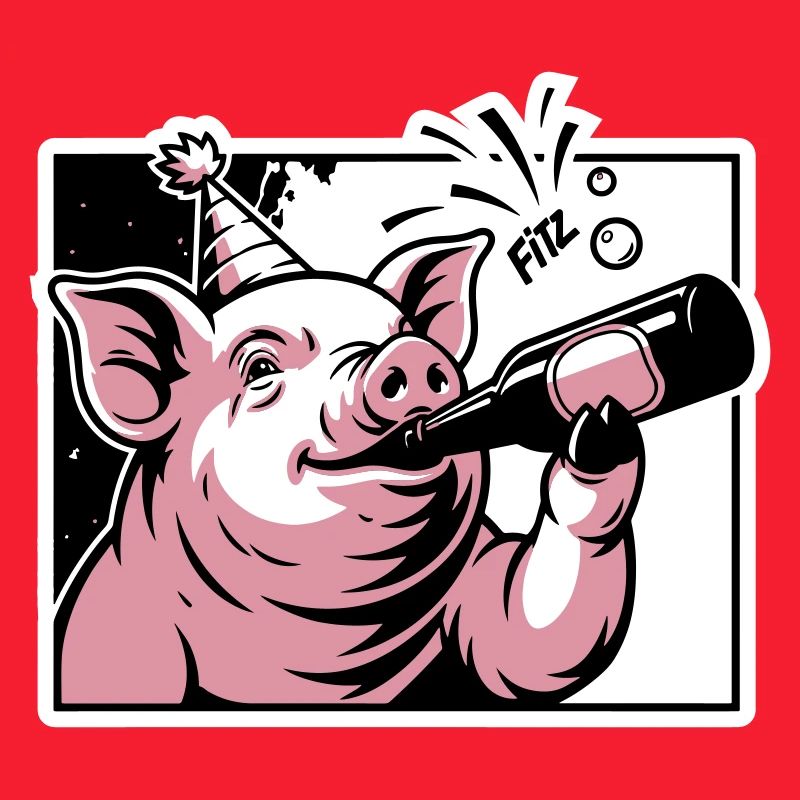 Cochon avec bouteille de fête et de célébration