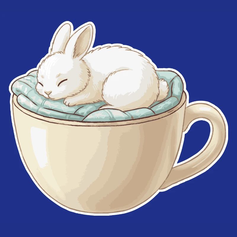 Sleeping rabbit in a cup