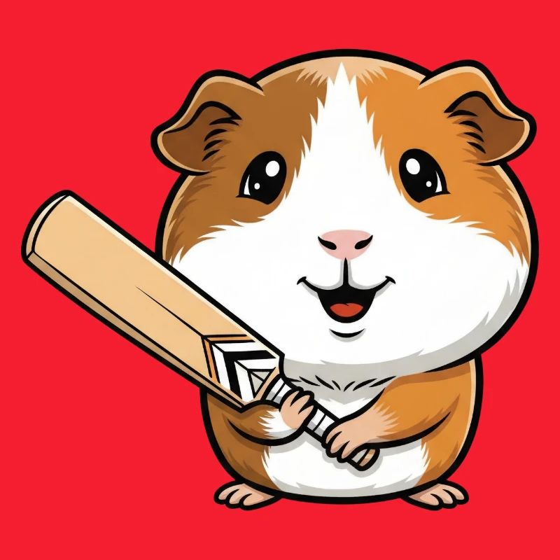Cochon d’Inde mignon avec batte de cricket