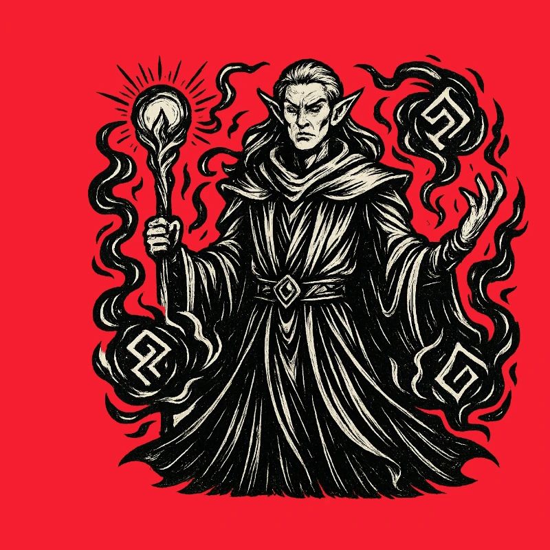 Mystical wizard with symbols