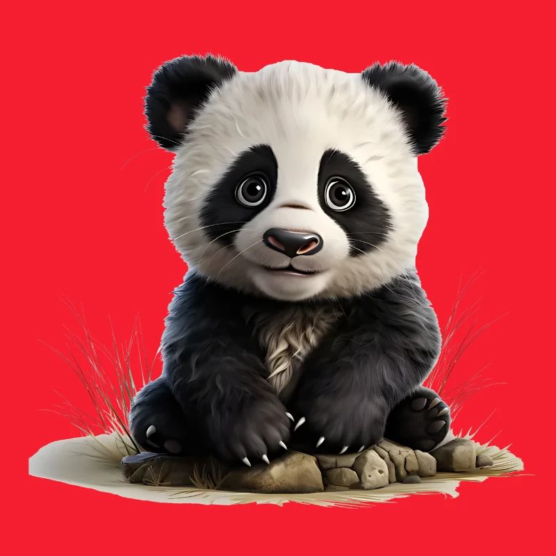 Bébé panda à la pierre