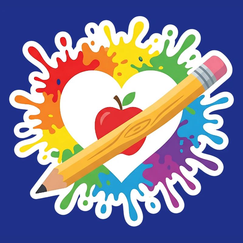 Lehrer Herz Regenbogen Apfel Buntstift Schule