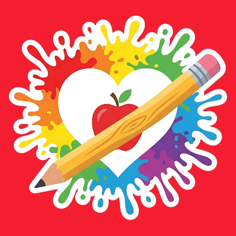 Lehrer Herz Regenbogen Apfel Buntstift Schule