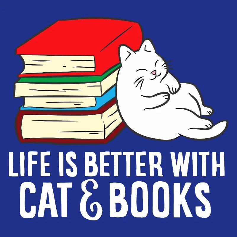 Cat and Books Cozy Stack