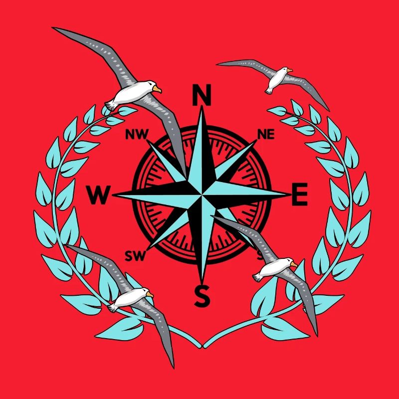 Compass Wind Rose Seagulls Nautical Maritime Seafaring