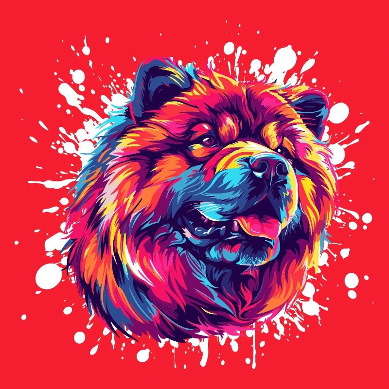 Portrait de chien aux couleurs néon avec éclaboussures