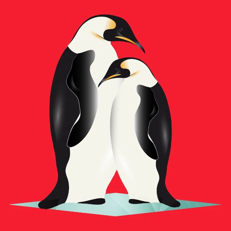 Two elegantly drawn penguins