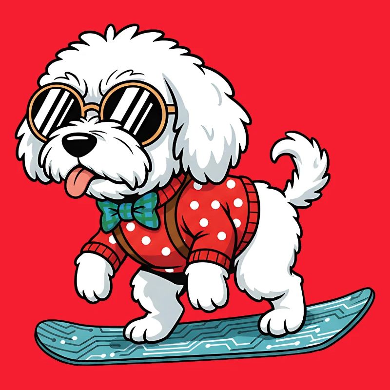 Snowboard Weißer Hund Sonnenbrille Pullover