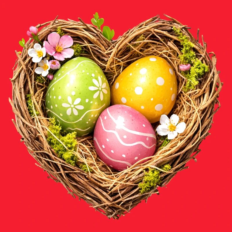 Heart-shaped Easter basket with eggs
