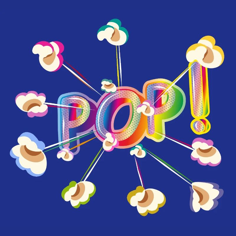 Bright pop typography with colorful popcorn design