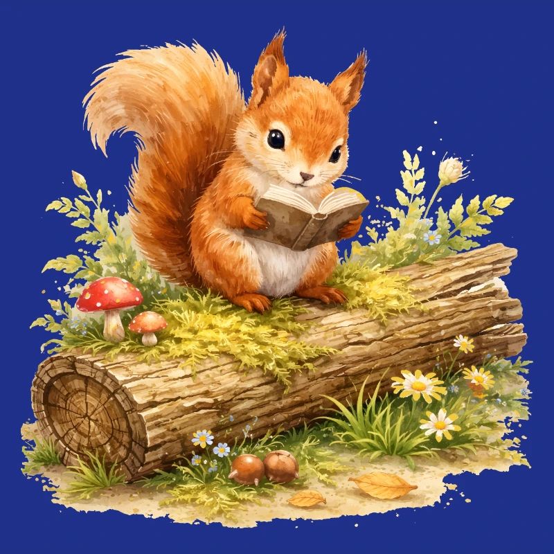 Squirrel Reading Book Illustration