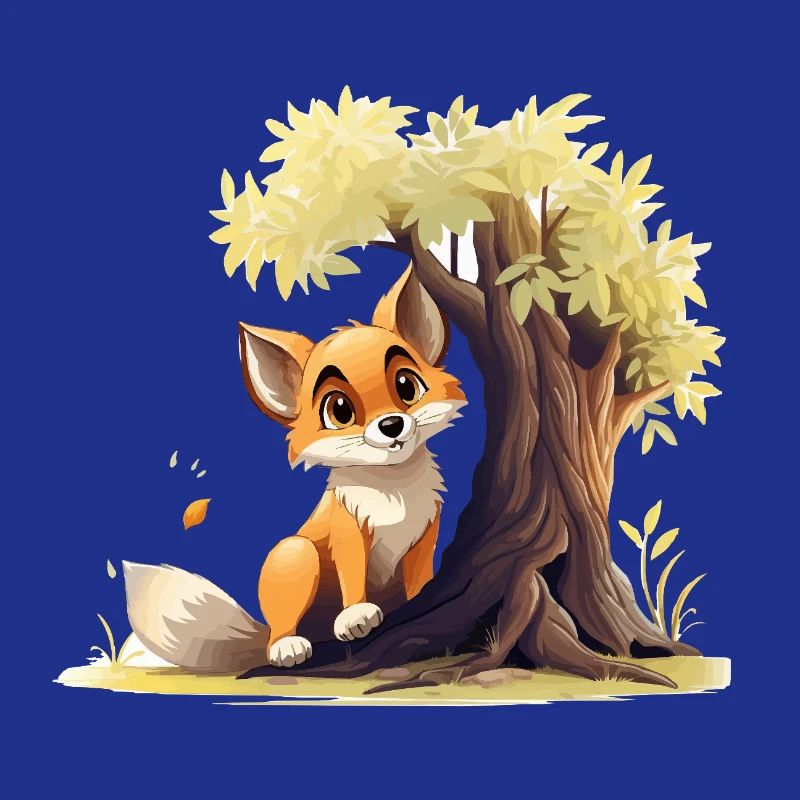 Forest fox on the golden tree